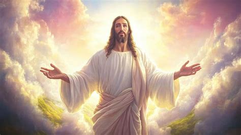 jesus christ  standing   clouds  open  arms   sky