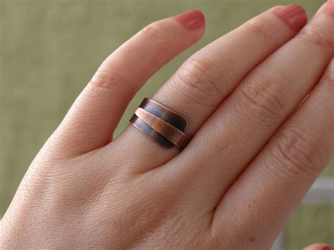 adjustable patina copper ring   jing