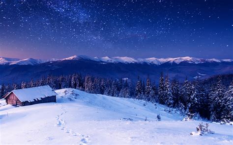 2048x1152 Sky Winter Stars Mountains 4k 2048x1152 Resolution HD 4k