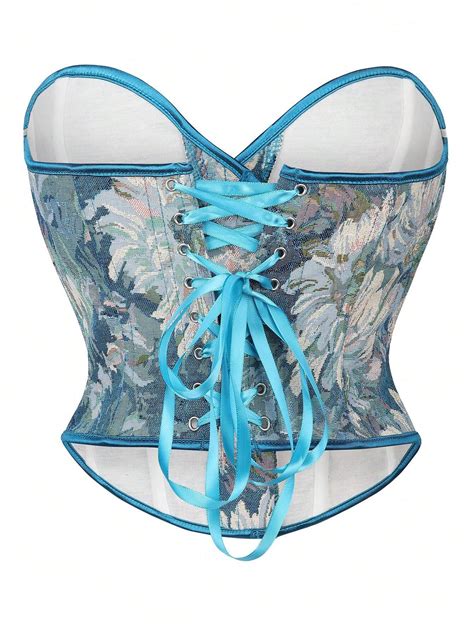 European And American Style Sexy Corset Top, Lace Up Floral Allover