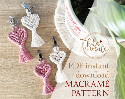 macrame heart key chain  pattern tutorial instant