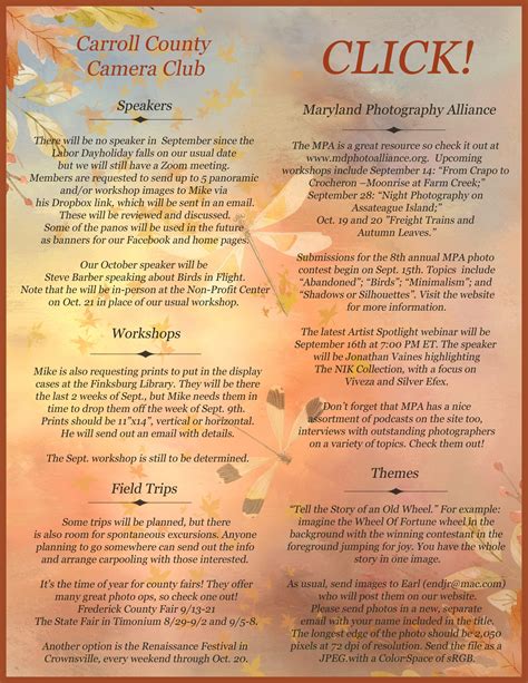 September 2024 Newsletter – Carroll County Camera Club