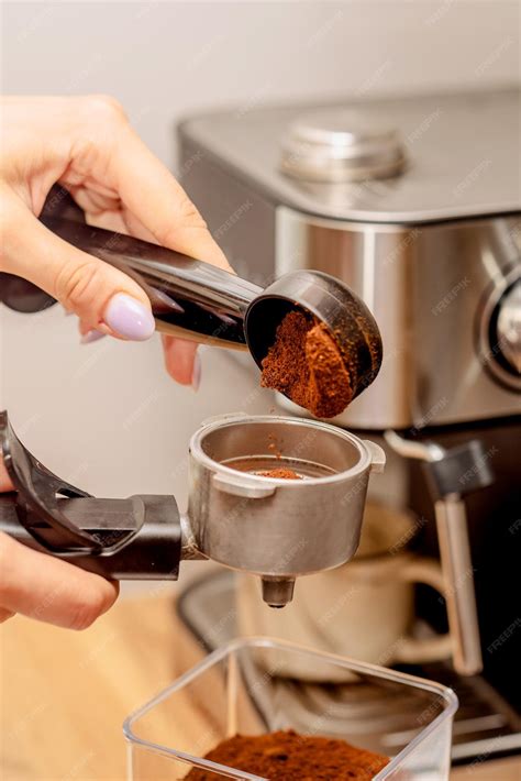 premium photo  process  making coffee  home coffee machine