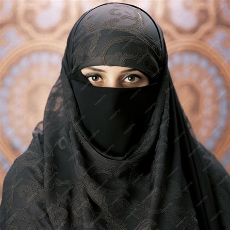 Saudi Arabian muslim woman wearing niqab hijab pattern black abaya girl