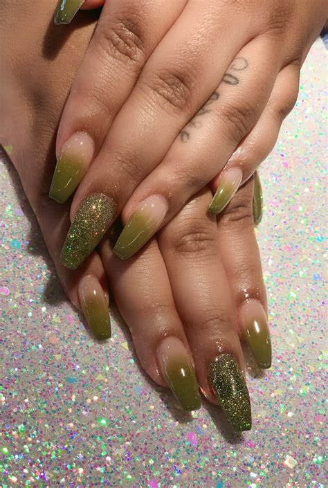Green ombré | Green nail designs, Green nails, Natural acrylic nails