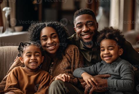 AI Generative Portrait of happy young african American family with