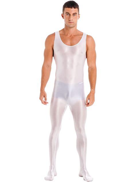 CHICTRY Mens Nylon Glossy Full Body Unitard Sleeveless One Piece