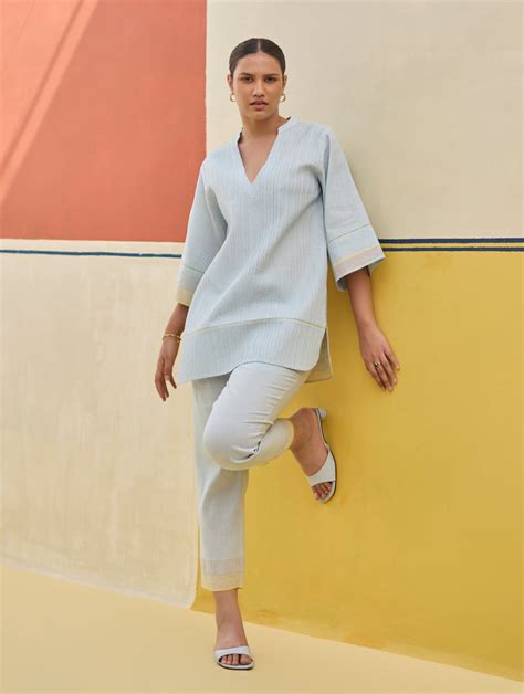 Reya Classic Border Pant - Sky – Manan