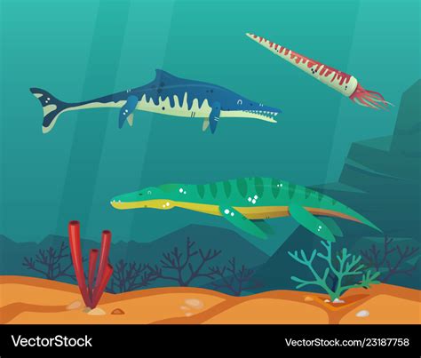 Ocean or sea with underwater dinosaurs or dino Vector Image