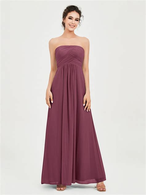 Empire Strapless Chiffon Long Bridesmaid Dress With Pocket | Long