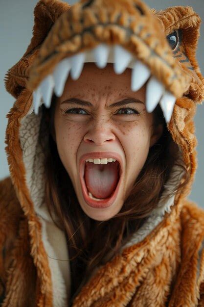 Premium Photo | Prehistoric roar A woman transforms into a TRex and ...