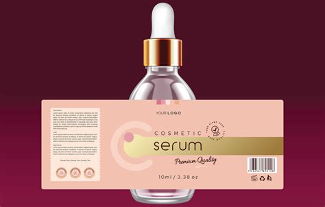 serum label design realistic glass bottle  golden dropper  serum