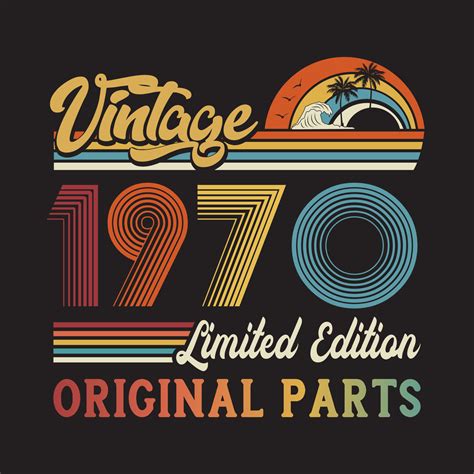 Diseño de camiseta retro vintage de 1970, vector, fondo negro 6488114