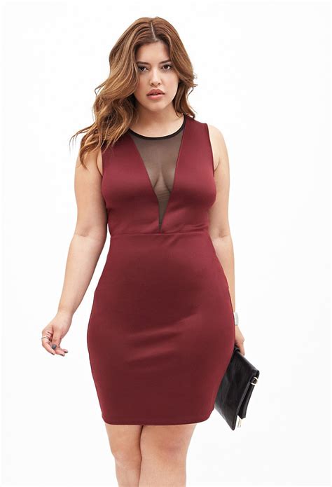 Lyst - Forever 21 Plus Size Daring Mesh-trimmed Bodycon Dress in Purple