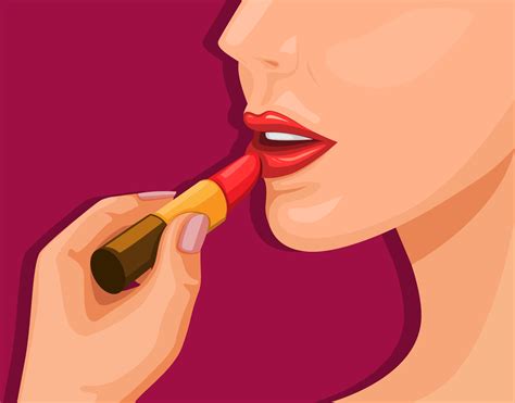 girl using lipstick, makeup cosmetic product concept in cartoon illustration vector 4595457 ...