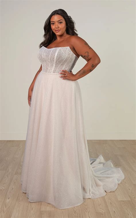 Strapless Plus Size A-Line Wedding Gown with Detachable Overskirt