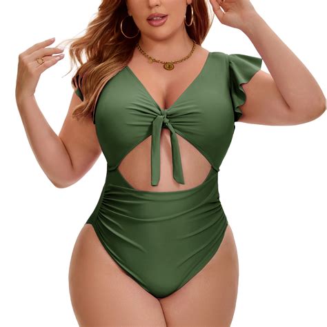 Agnes Orinda Women's Plus Size 1 Piece Bikini Short Sleeve Cut Out