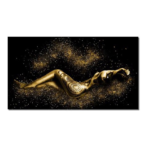Black and Gold Abstract Sexy Nude Women Body Figure Print on Canvas