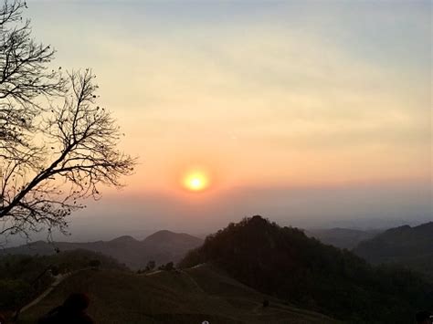 Silhouette View On Mountain Sunset Light And Blue Sky Stock Photo ...