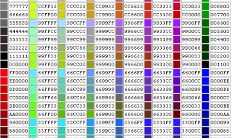 Tabelas De Cores Hexadecimal