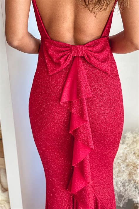 Red Glitter Maxi Dress With Bow Detail | Maxi Dresses – Saved by the Dress