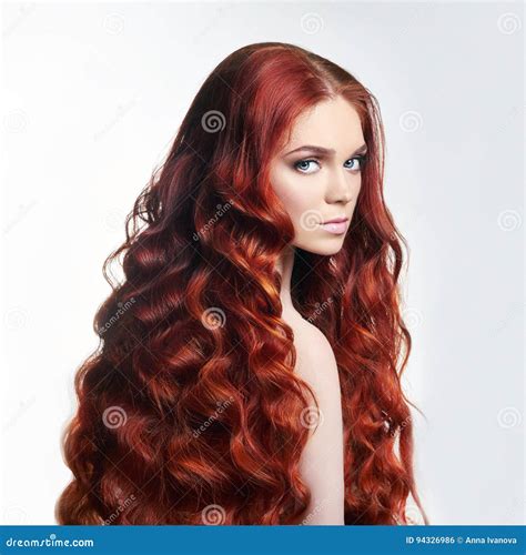 Nude Beautiful Redhead Girl with Long Hair. Perfect Woman Portrait on