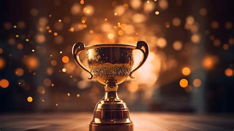 Premium Photo | Golden trophy winner award on the shining bokeh light ...