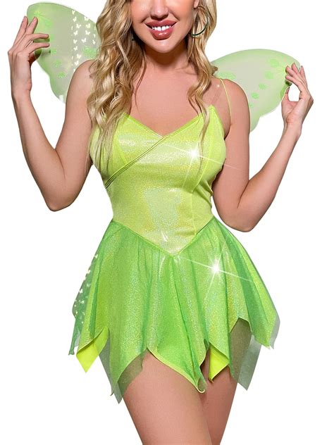 Inevnen Women's Fairies Tinker Bell Deluxe Costume with Wings Role Play ...