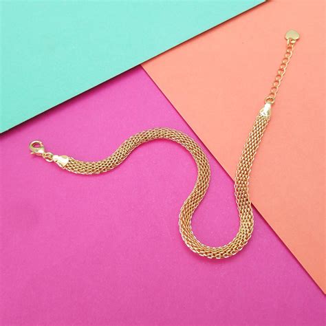 tornozeleira malha achatada dourada | Donadiva Semijoias