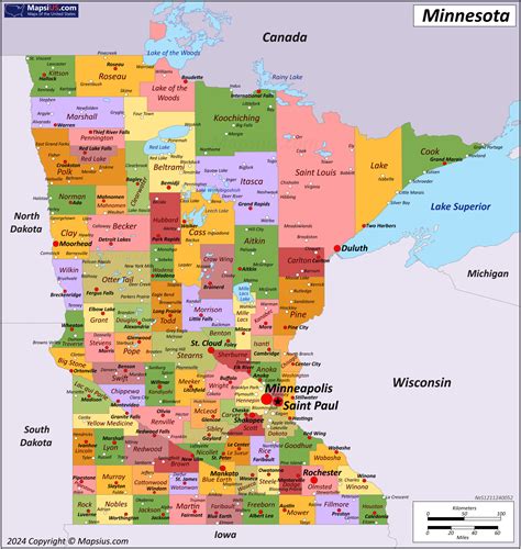 Map of Minnesota State, USA - Mapsius.com