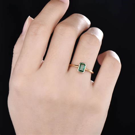 Solitaire Natural Emerald Cut Emerald Engagement Ring | BBBGEM