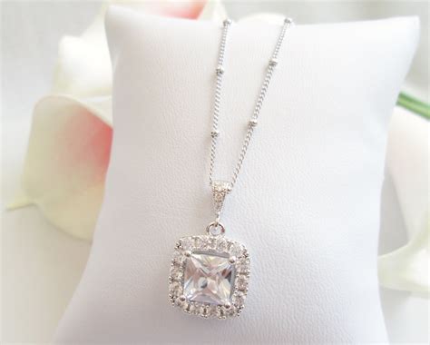 Princess Cut Cubic Zirconia Bridal Necklace by JessicasBridal