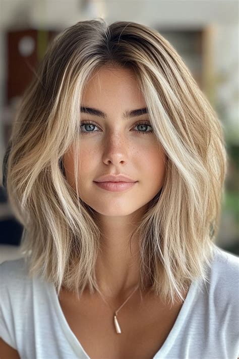 trendy shoulder length bob hairstyles sun kissed blonde airy