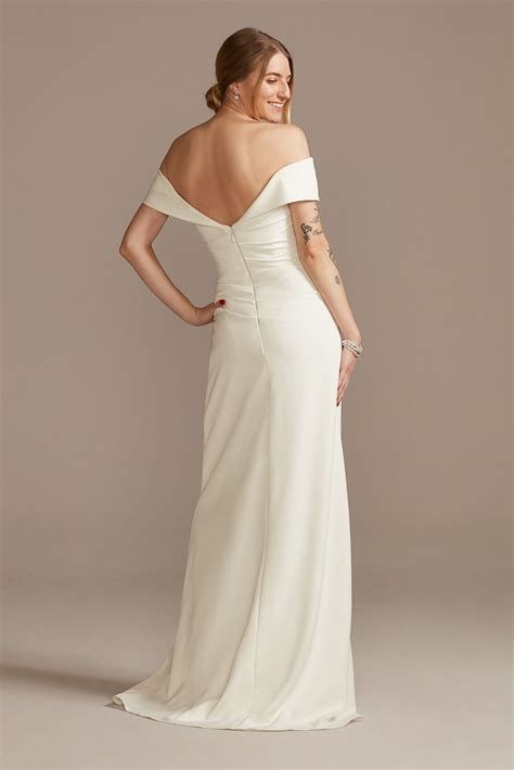 Crepe Off-the-Shoulder Sheath Wedding Dress WG4033 - Onedaybride