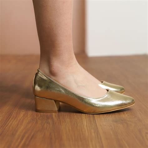 gold bridal heels vegan leather wedding shoes elegant  block heels