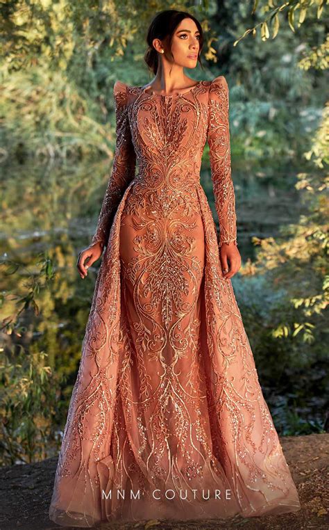 Pink MNM Couture K3917 Long Beaded Fitted Overskirt Formal Evening