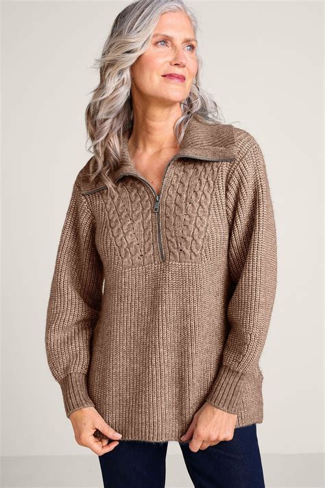 zip cable pullover sweater
