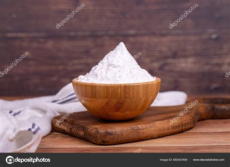 wheat starch wood background wheat starch wooden bowl close stock