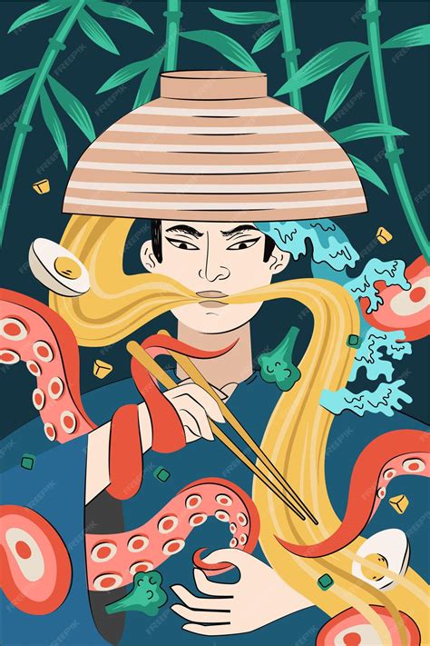 Japanese food ramen poster hand-drawn design. japan national noodle