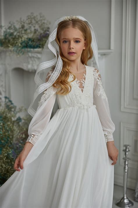 Chiffon Communion Dress. Ivory Children's Dress Made of - Etsy | Girls ...
