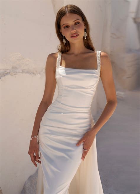 Square Neckline Wedding Dress, Luxury Wedding Dress, Satin Wedding Gown