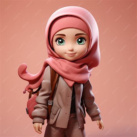 hijab girl animated character premium ai generated image