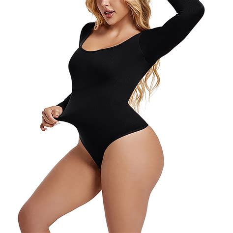 Njagoc3 Womens Solid Color Long Sleeve One-Piece Shapewear Swimsuit