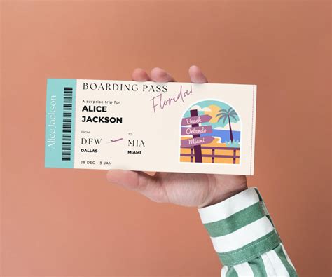Boarding Pass Florida, Surprise Ticket Miami, Vacation Trip Orlando