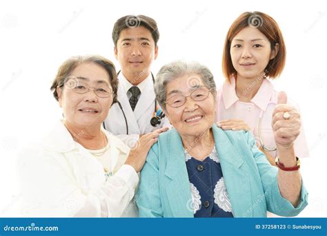 Smiling Medical Staff with Old Women Stock Image - Image of elderly ...