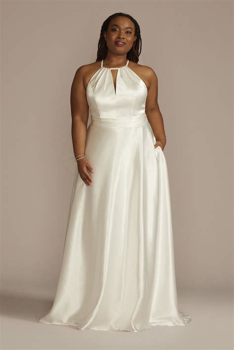 High Neck Satin A-Line Wedding Dress | David's Bridal