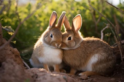 premium ai image  rabbits sitting       dirt field