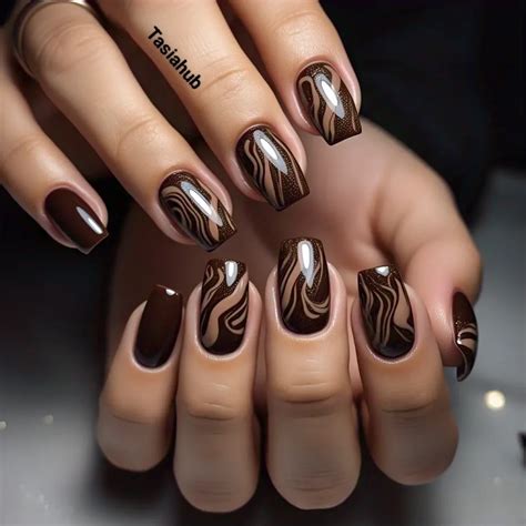 Dark Chocolate Marble Veins - dark chocolate marble veins nails