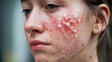 facial skin problem acne disease  adult close  woman face
