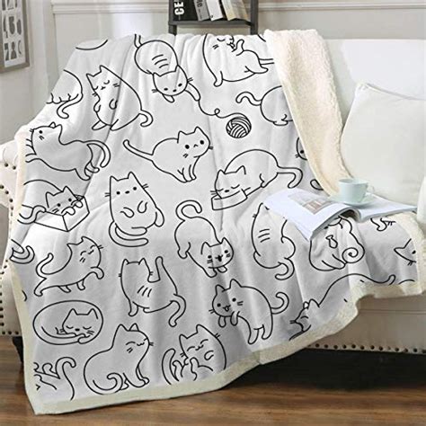 Sleepwish Cat Fleece Throw Blanket Hipster Cats Pattern Sherpa Plush Throw Blanket for Couch Bed ...